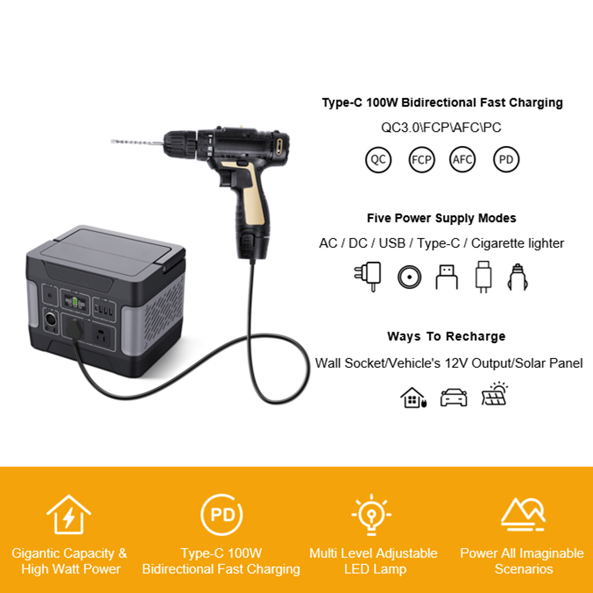 চার্জ করার জন্য 400W শক্তি সঞ্চয়স্থান জরুরী সৌর জেনারেটর